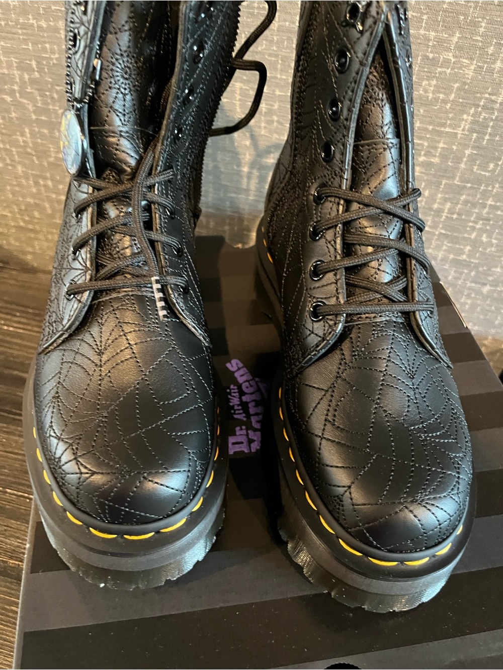 NIB Dr Martens JADON WEDNESDAY Leather Platform Boots Black - Picture 7 of 13